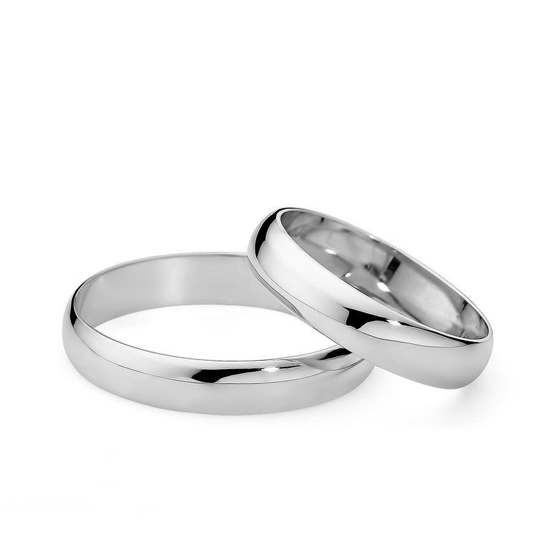 Classic Half-round White Gold Wedding Bands Rings 4mm