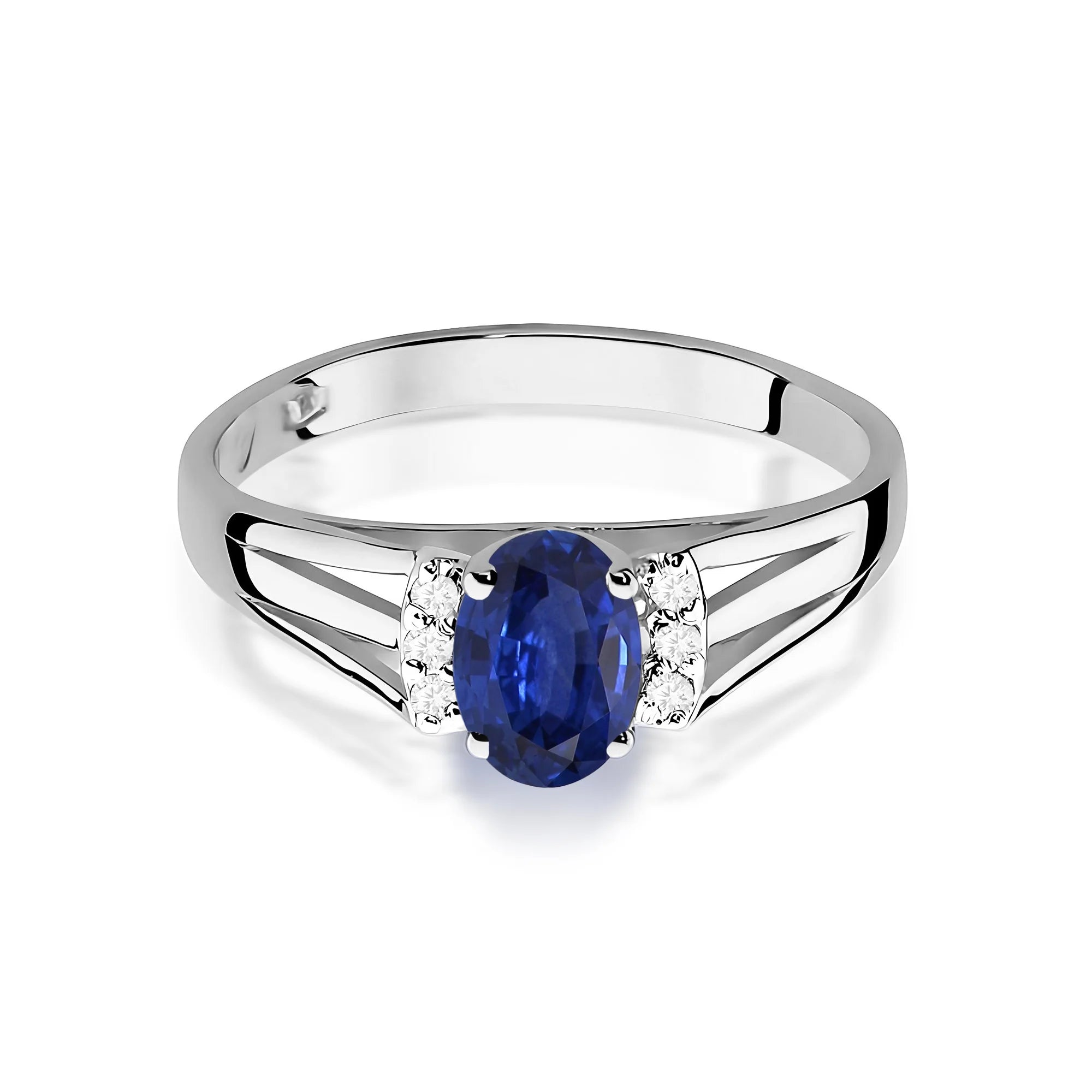 14k (585) White Gold Ring | 0.70ct Sapphire and 0.052ct Diamonds | GREMARI Jewelry
