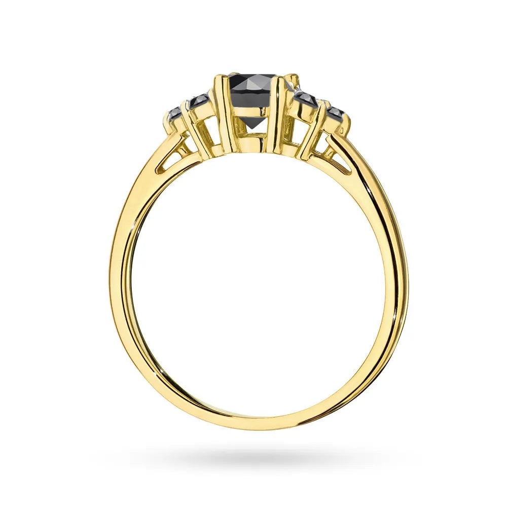 Gold 14k(585) ring with 0,50ct central black diamond with siteline 6x0,03ct black diamonds. Perfect for a gift.