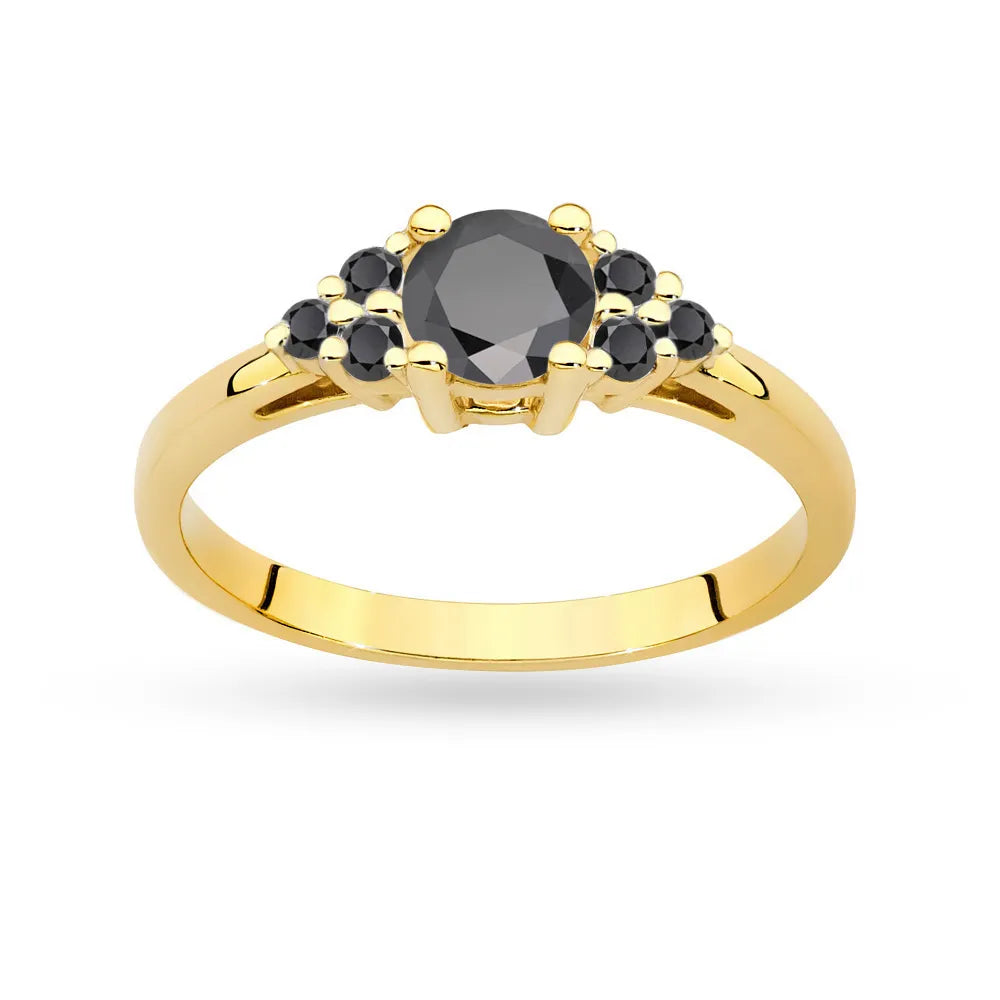 Gold 14k(585) ring with 0,50ct central black diamond with siteline 6x0,03ct black diamonds. Perfect for a gift.