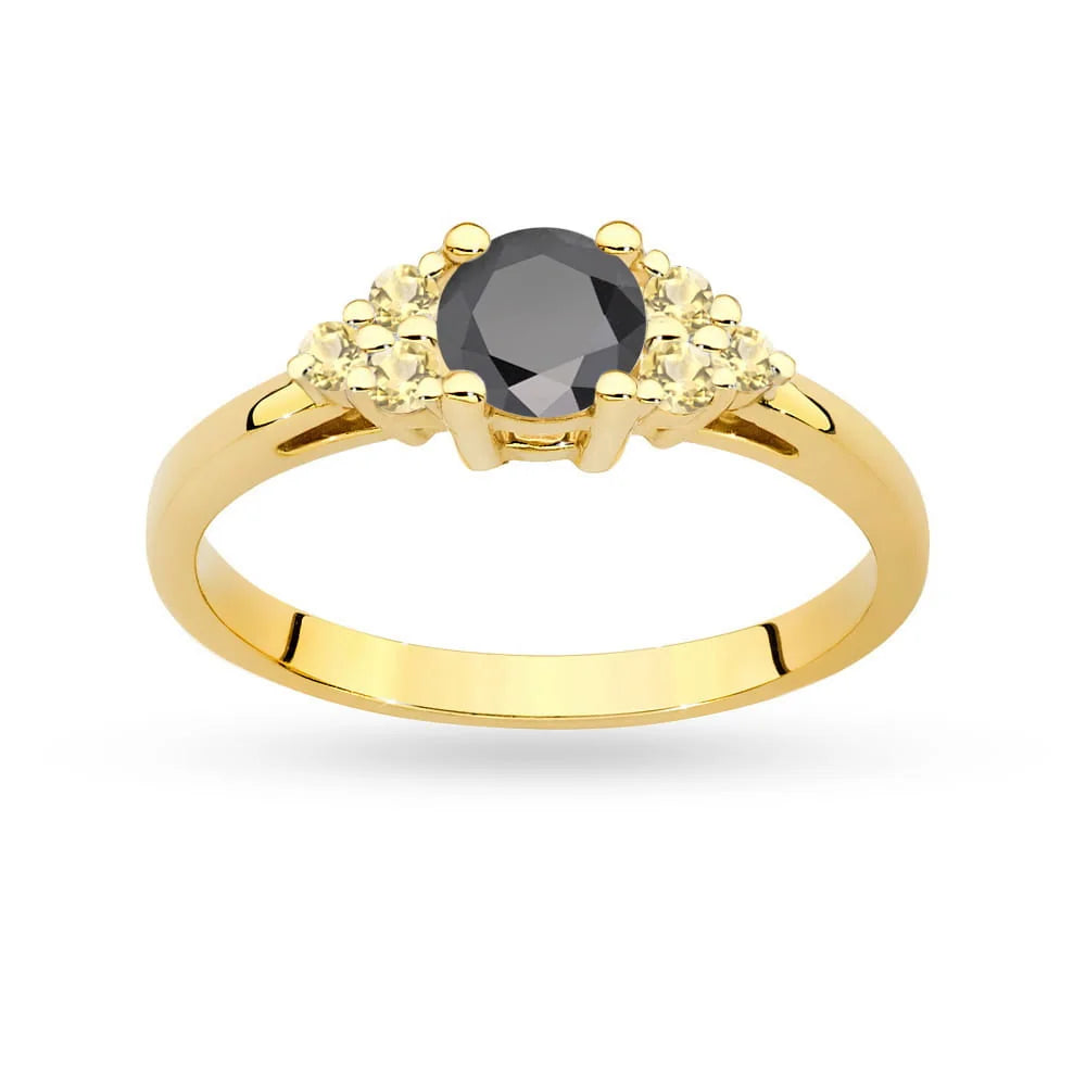 Ring aus 14-karätigem (585) Gold mit 0,50 ct schwarzem Diamant und 6 bronzefarbenen Diamanten. Perfekt als Geschenk.