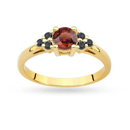 Gold 14k(585) ring with 0,60ct garnet with 6 black diamonds. Perfect for a gift.