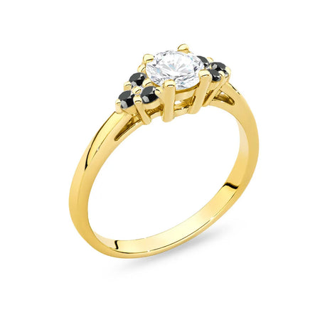 Gold 14k(585) ring with 0,60ct white sapphire with 6 black diamonds. Perfect for a gift.