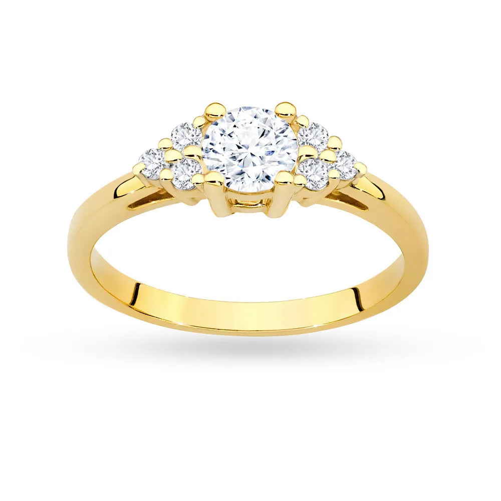 Ring aus 14-karätigem (585) Gold mit 0,60 ct weißem Saphir und 6 Diamanten. Perfekt als Geschenk.