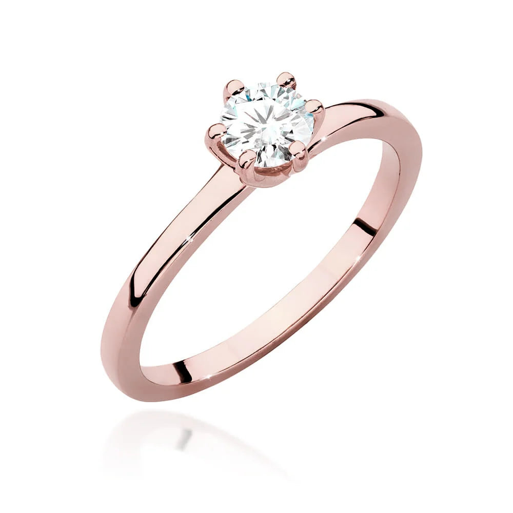 Bague en or rose 14 carats (585) avec diamant de 0,40 ct. Parfaite pour un cadeau.