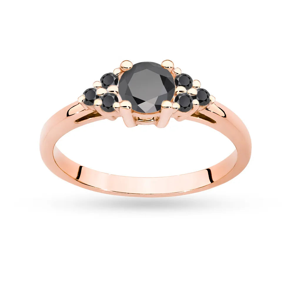 Rose Gold 14k(585) ring with 0,50ct central black diamond with siteline 6x0,03ct black diamonds. Perfect for a gift.