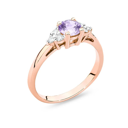 Rose Gold 14k(585) ring with 0,50ct amethyst with 6 diamonds. Perfect for a gift.