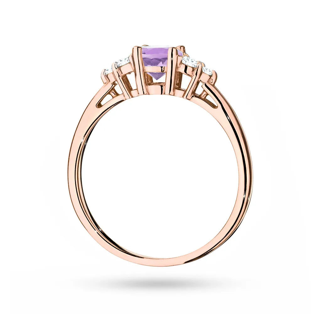 Rose Gold 14k(585) ring with 0,50ct amethyst with 6 diamonds. Perfect for a gift.