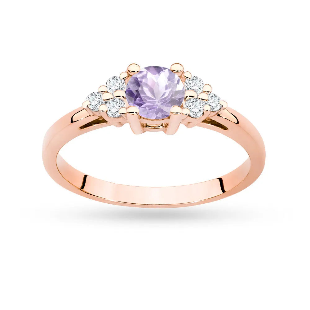 Rose Gold 14k(585) ring with 0,50ct amethyst with 6 diamonds. Perfect for a gift.