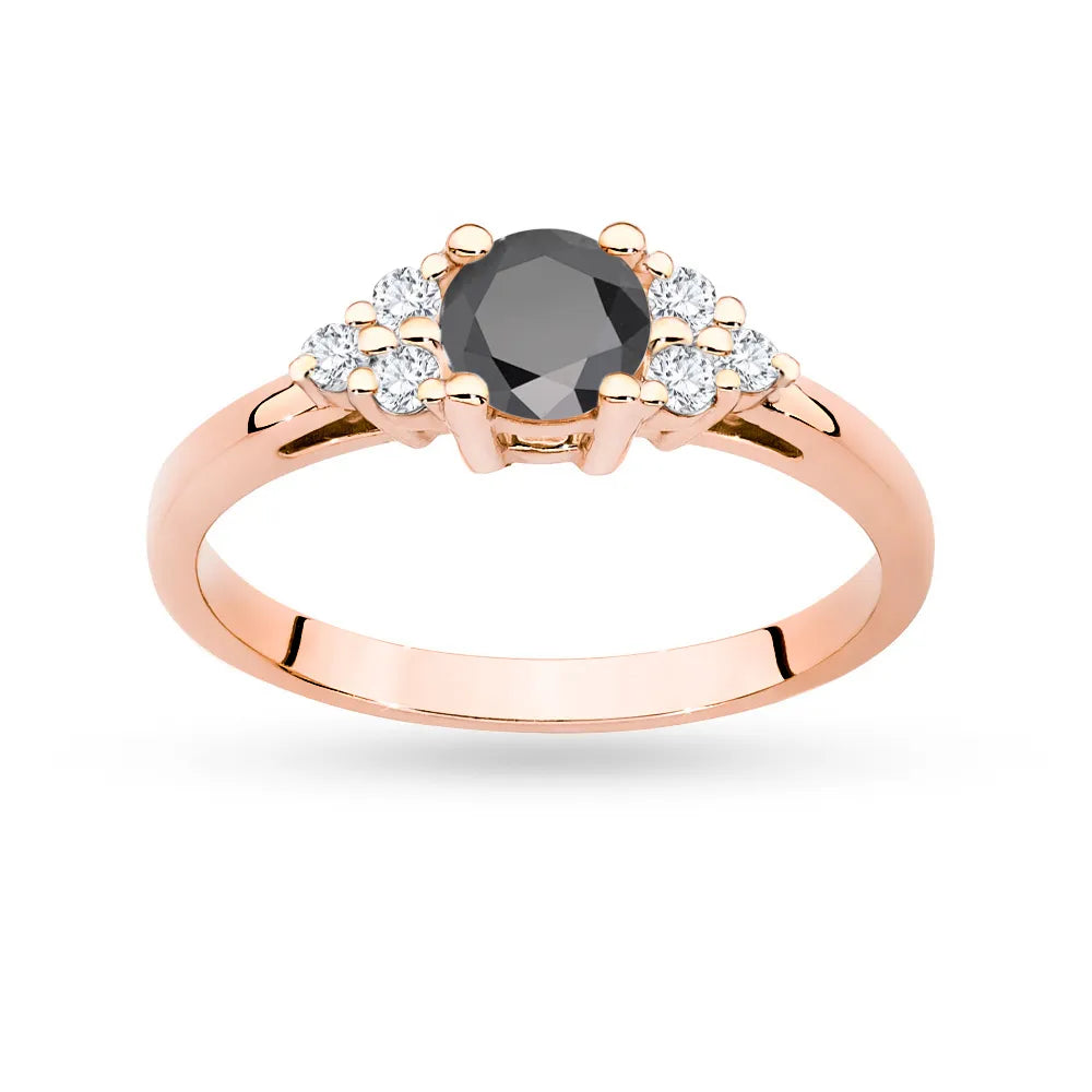 Rose Gold 14k(585) ring with 0,50ct black diamond with 6 diamonds. Perfect for a gift.