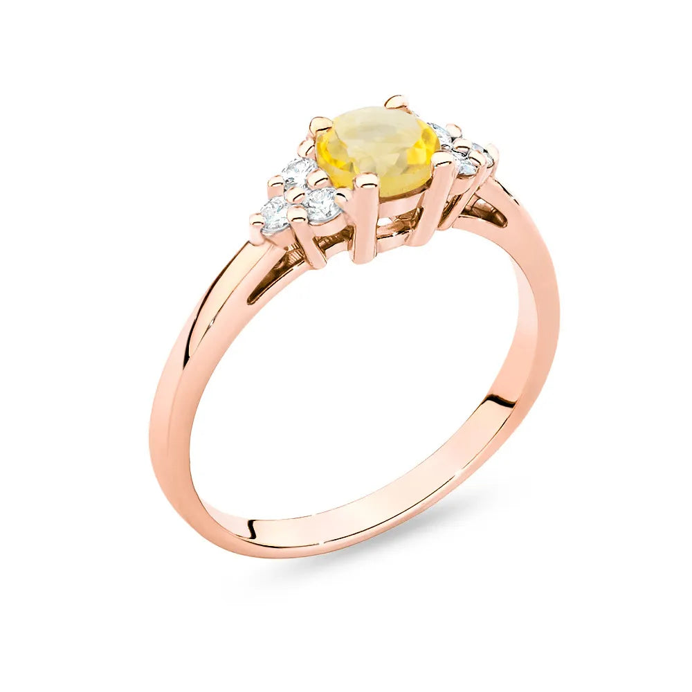 Ring aus Roségold 14 Karat (585) mit 0,50 ct Citrin und 6 Diamanten. Perfekt als Geschenk.