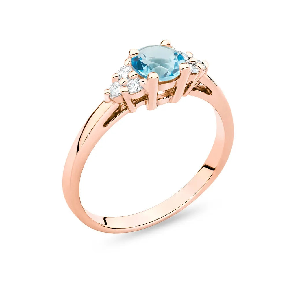 Rose Gold 14k(585) ring with 0,50ct topaz with 6 diamonds. Perfect for a gift.