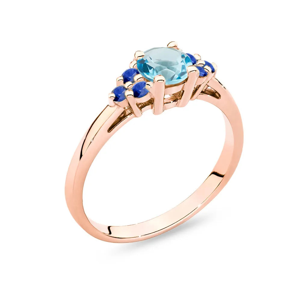 Rose Gold 14k(585) ring with 0,50ct topaz with 6 sapphires. Perfect for a gift.