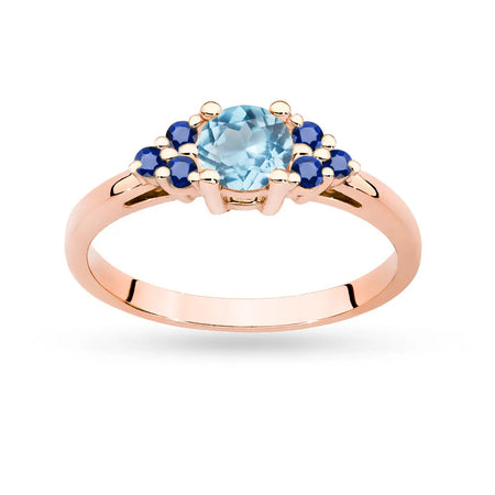 Rose Gold 14k(585) ring with 0,50ct topaz with 6 sapphires. Perfect for a gift.