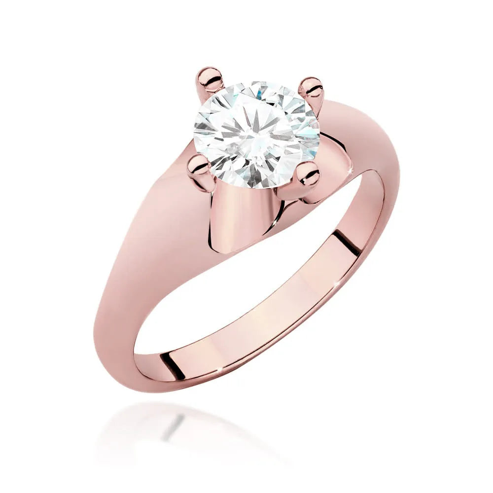 Bague en or rose 14 carats (585) avec un diamant de 1,00 ct. Parfaite pour un cadeau.