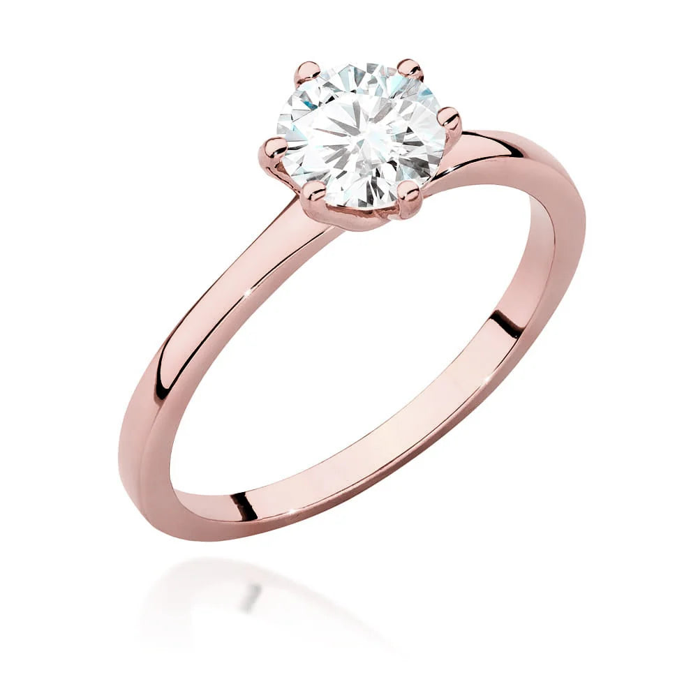 Bague en or rose 14 carats (585) avec un diamant de 1,00 ct. Parfaite pour un cadeau.