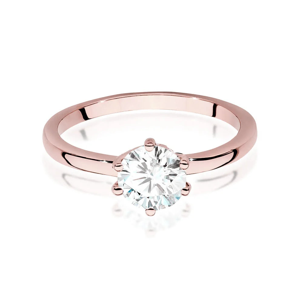 Bague en or rose 14 carats (585) avec un diamant de 1,00 ct. Parfaite pour un cadeau.