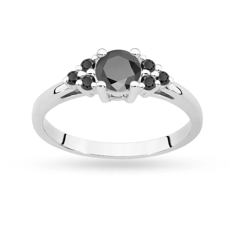 White Gold 14k(585) ring with 0,50ct central black diamond with siteline 6x0,03ct black diamonds. Perfect for a gift.