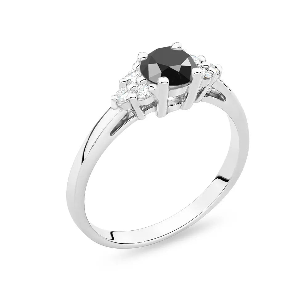 White Gold 14k(585) ring with 0,50ct black diamond with 6 diamonds. Perfect for a gift.