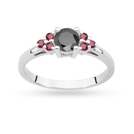 White Gold 14k(585) ring with 0,50ct black diamond with 6 rubies. Perfect for a gift.