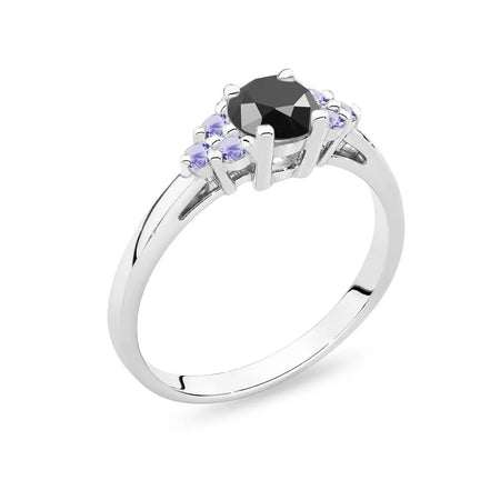 White Gold 14k(585) ring with 0,50ct black diamond with 6 tanzanites. Perfect for a gift.