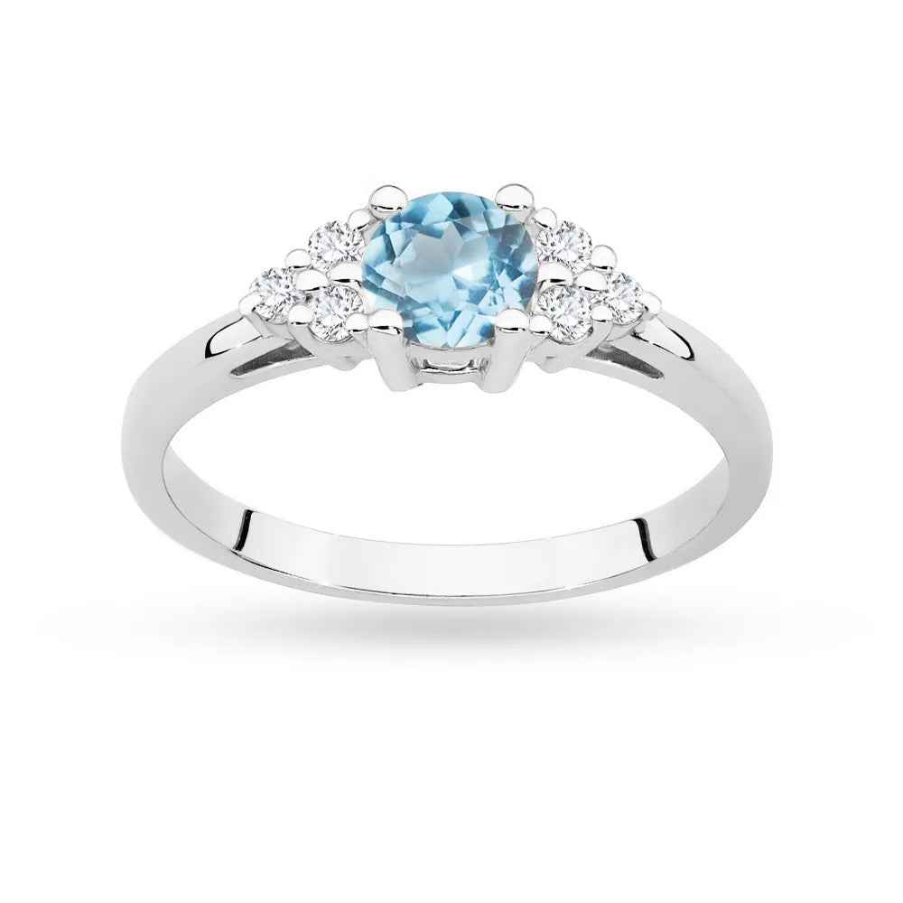White Gold 14k(585) ring with 0,50ct topaz with 6 diamonds. Perfect for a gift.