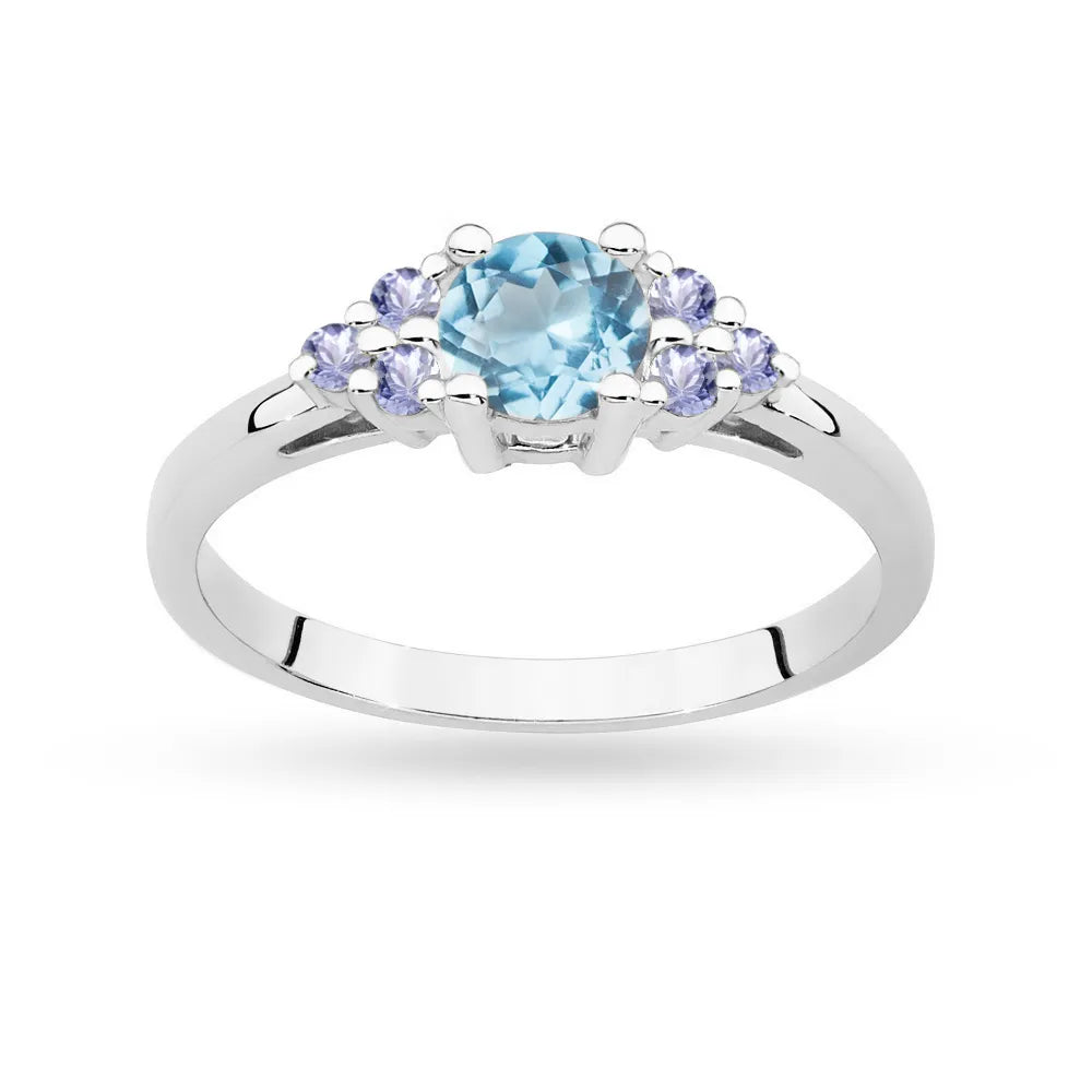 White Gold 14k(585) ring with 0,50ct topaz with 6 tansanites. Perfect for a gift.