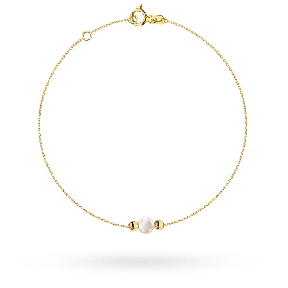 Gold 14k(585) bracelet with beads and pearl in vintage style. Order gift for mother, girlfriend or fiancee.