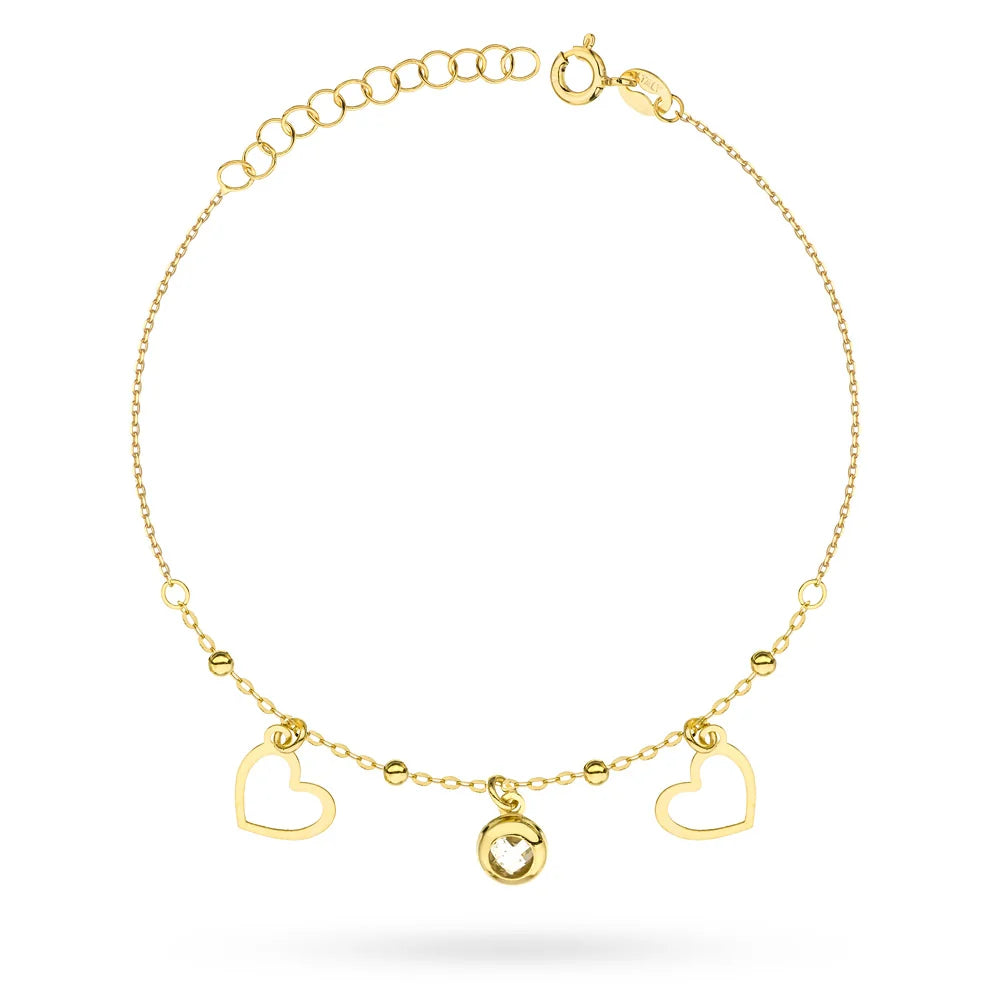 Bracelet en or 14 carats (585) | Cœurs ajourés & zirconium | Bijoux GREMARI