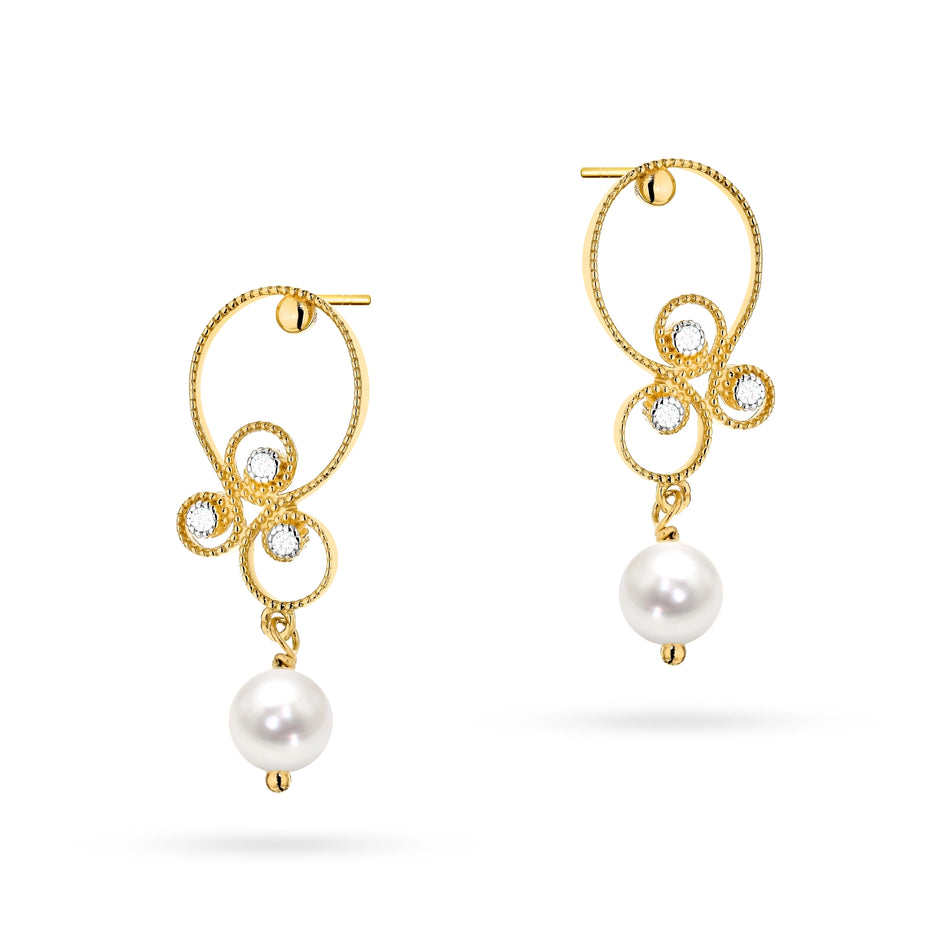 Gold 14k(585) dangle Earrings in vintage style. Order gift for mother, girlfriend or fiancee.