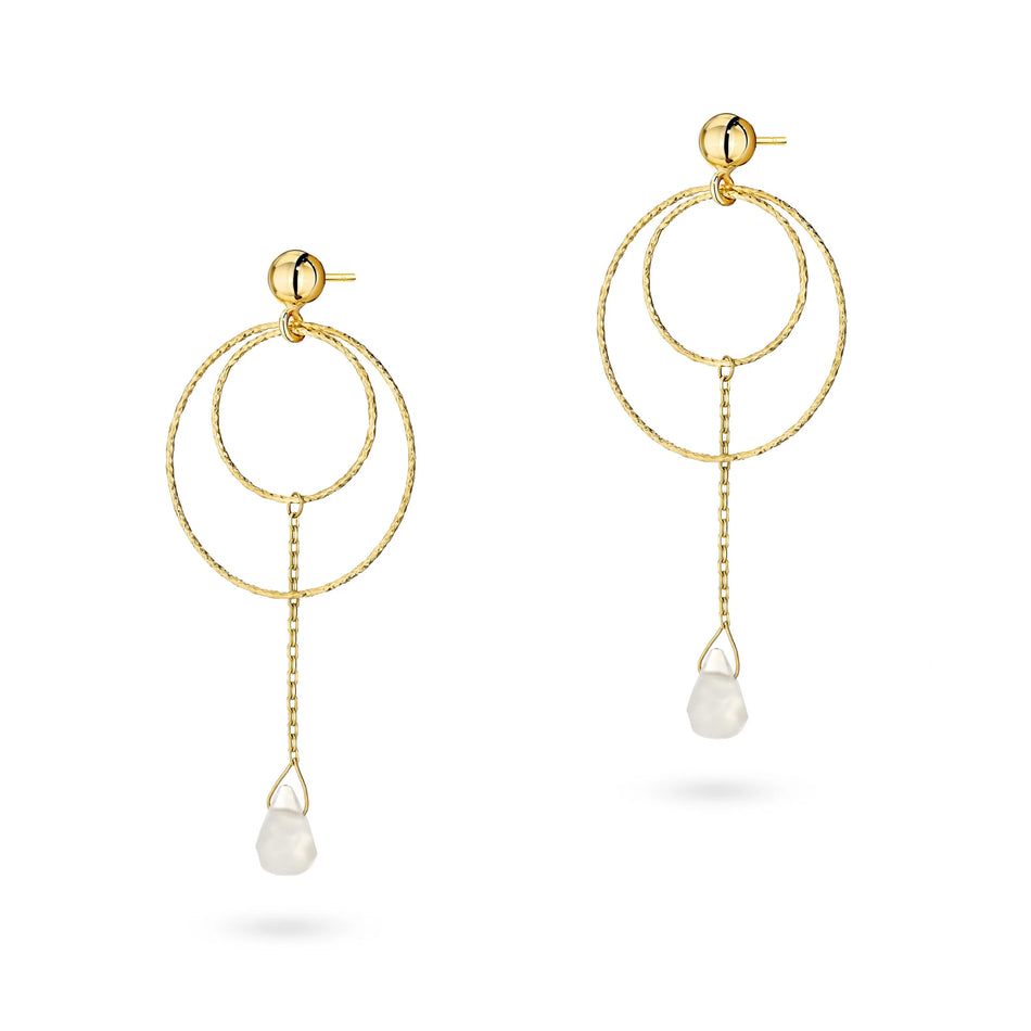 Náušnice kruhy z 14k zlata (585) | Diamantový řez & Hydrokřemen | Šperky GREMARI