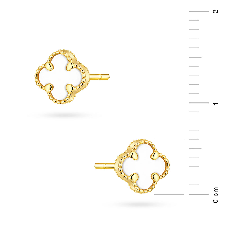 14k (585) Gold Earrings | White lucky clover stud gold earrings | GREMARI Jewelry
