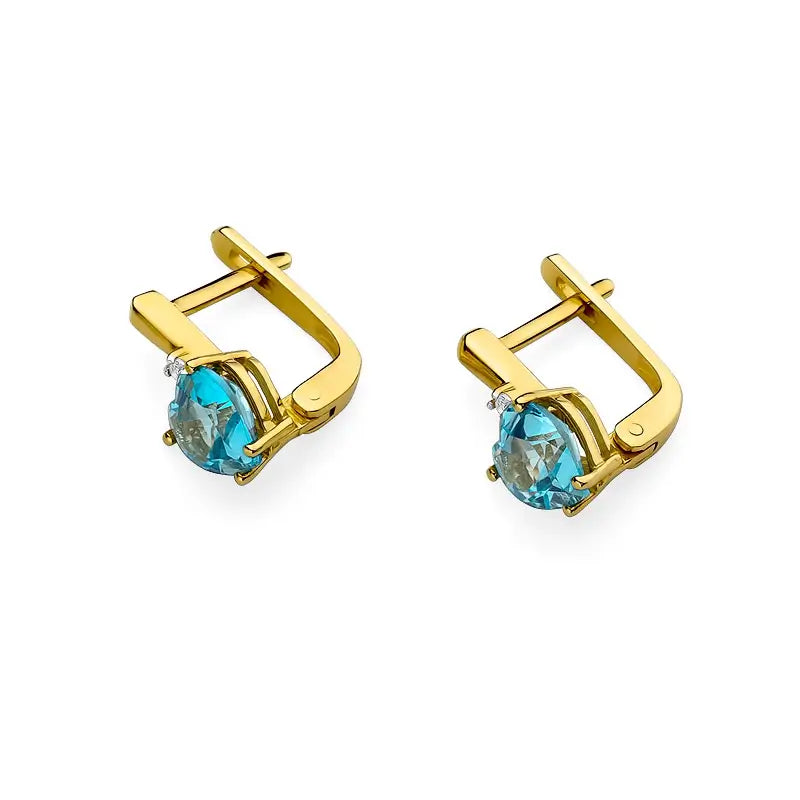 14k Gold Earrings with 1.20ct Heart-shaped Topaz and Diamonds. Packaged in the elegant box it's perfect for a gift.