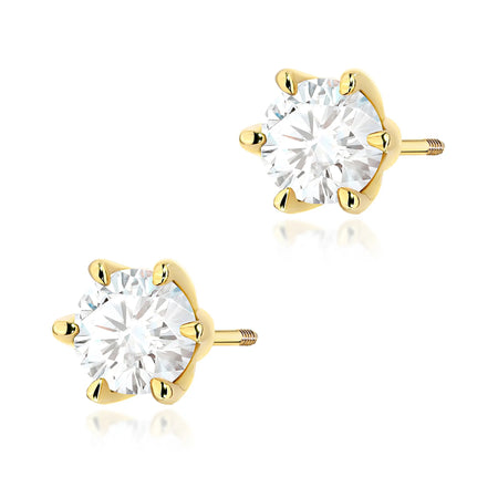 These 14-carat gold earrings with 2 lab-diamonds, each with a mass of 1.00ct, are an exclusive accessory.