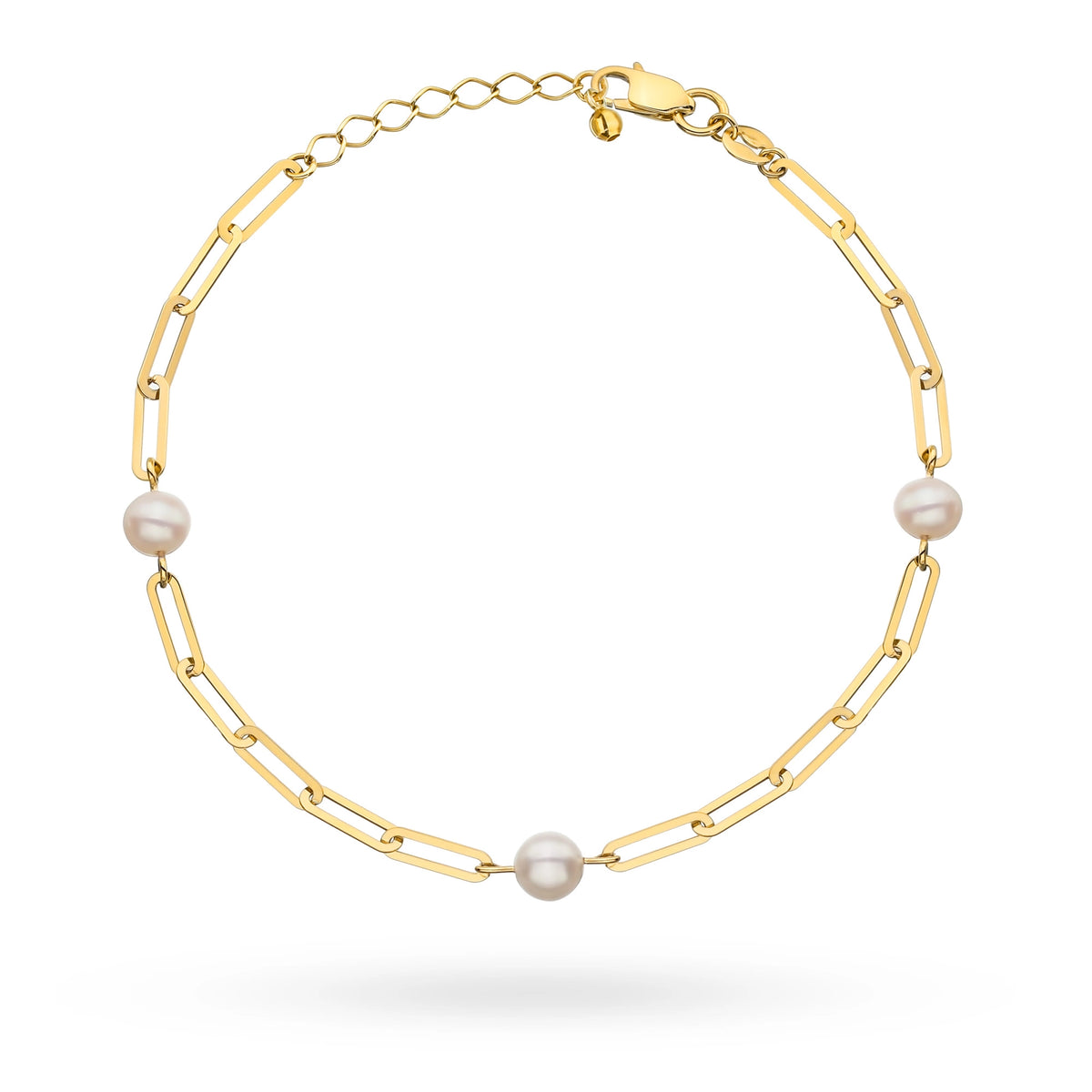 Gold 14k(585)Elongated Link Bracelet with Pearls in Vintage Style. Order gift for mother, girlfriend or fiancee.