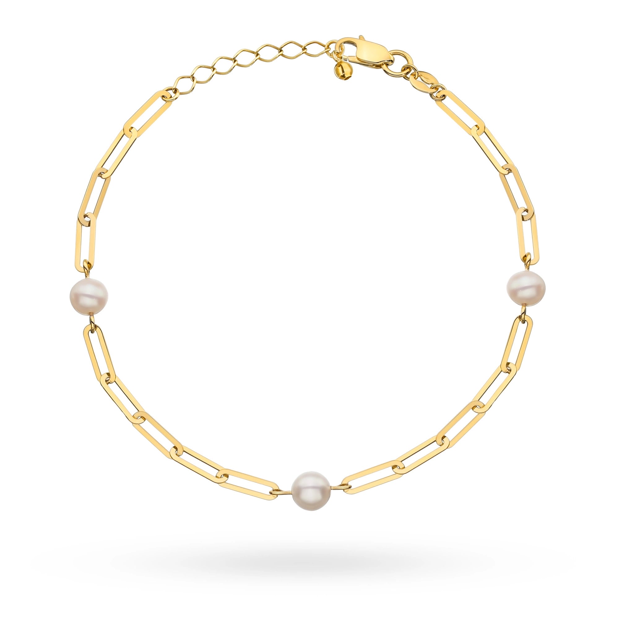 Gold 14k(585)Elongated Link Bracelet with Pearls in Vintage Style. Order gift for mother, girlfriend or fiancee.