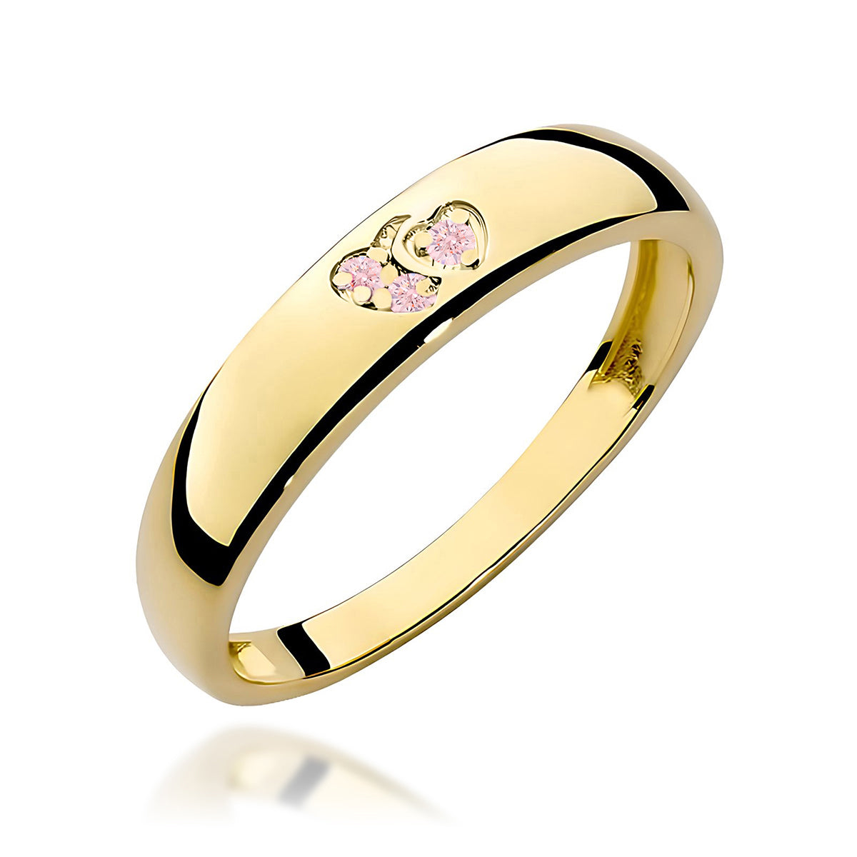 14k gold ring with 2 pink zirconia hearts. Excelent gift. Perfect for everyday and special occasions.