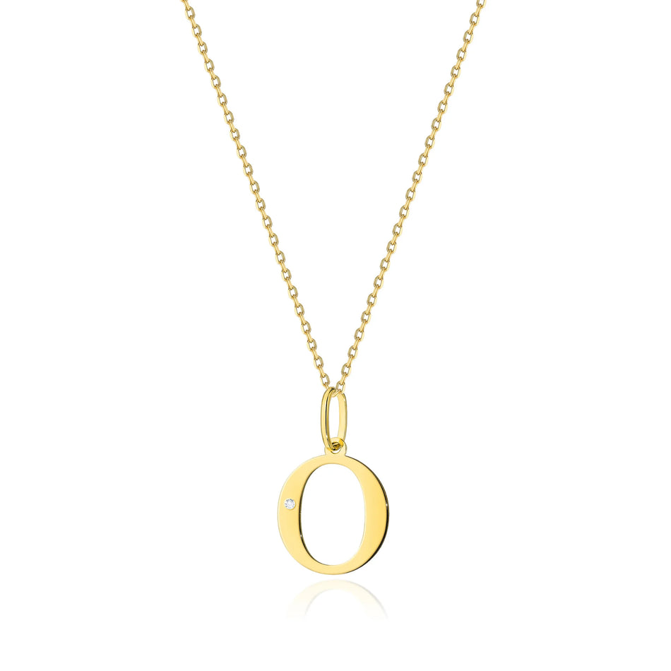 Yellow Gold Delicate Necklace Letter O Pendant with Diamond