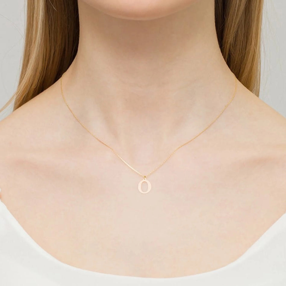 Yellow Gold Delicate Necklace Letter O Pendant with Diamond