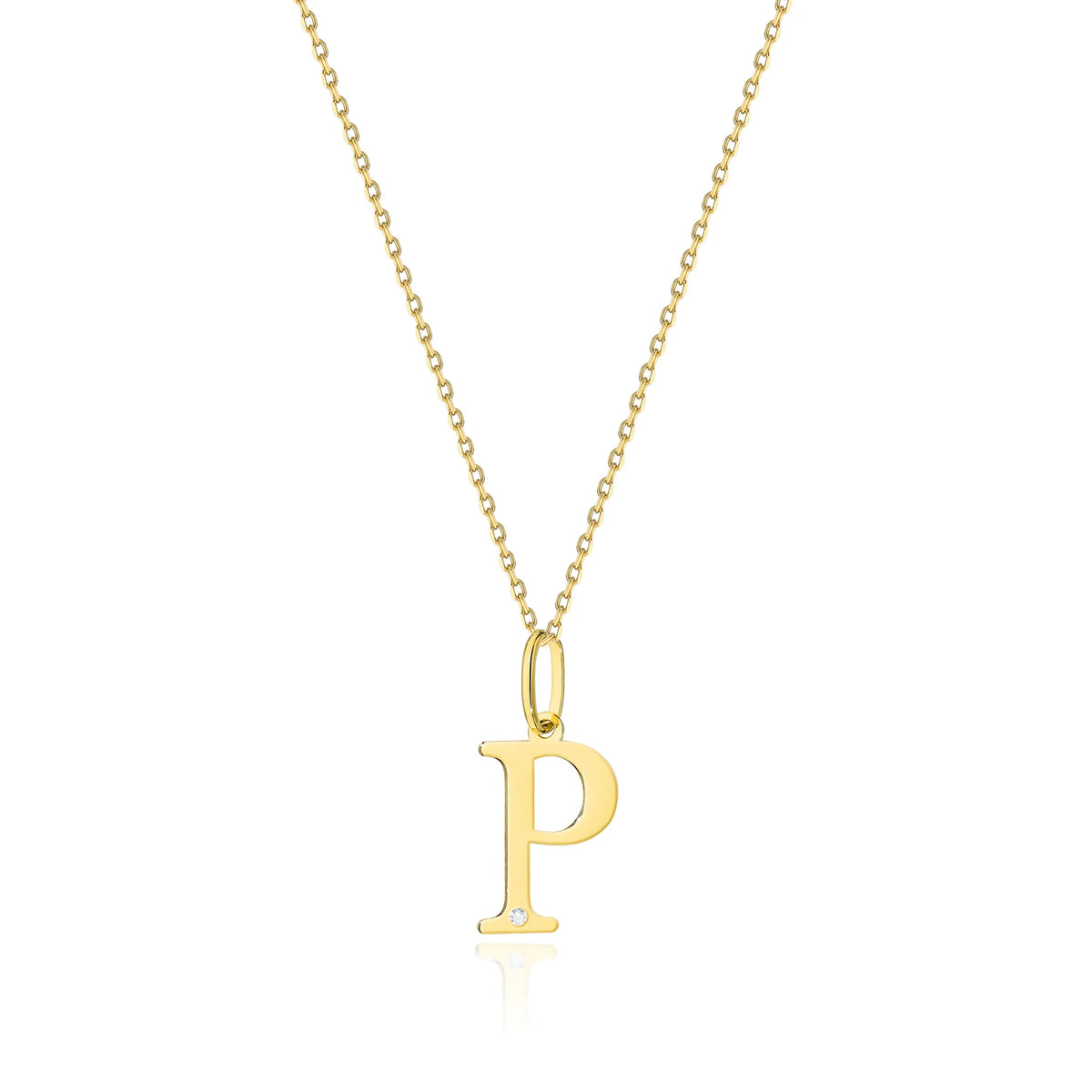 Zarte Halskette aus Gelbgold mit Buchstabenanhänger P und Diamant