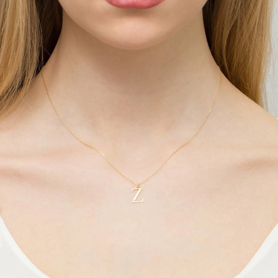 Yellow Gold Delicate Necklace Letter Z Pendant with Diamond