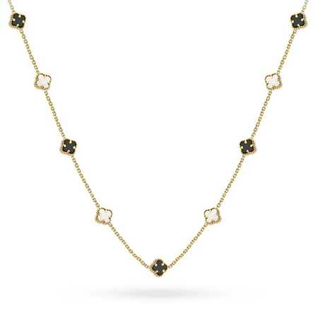 14k Gold (585) Necklace | Black & White Clover Design | Elegant Gift Jewelry 