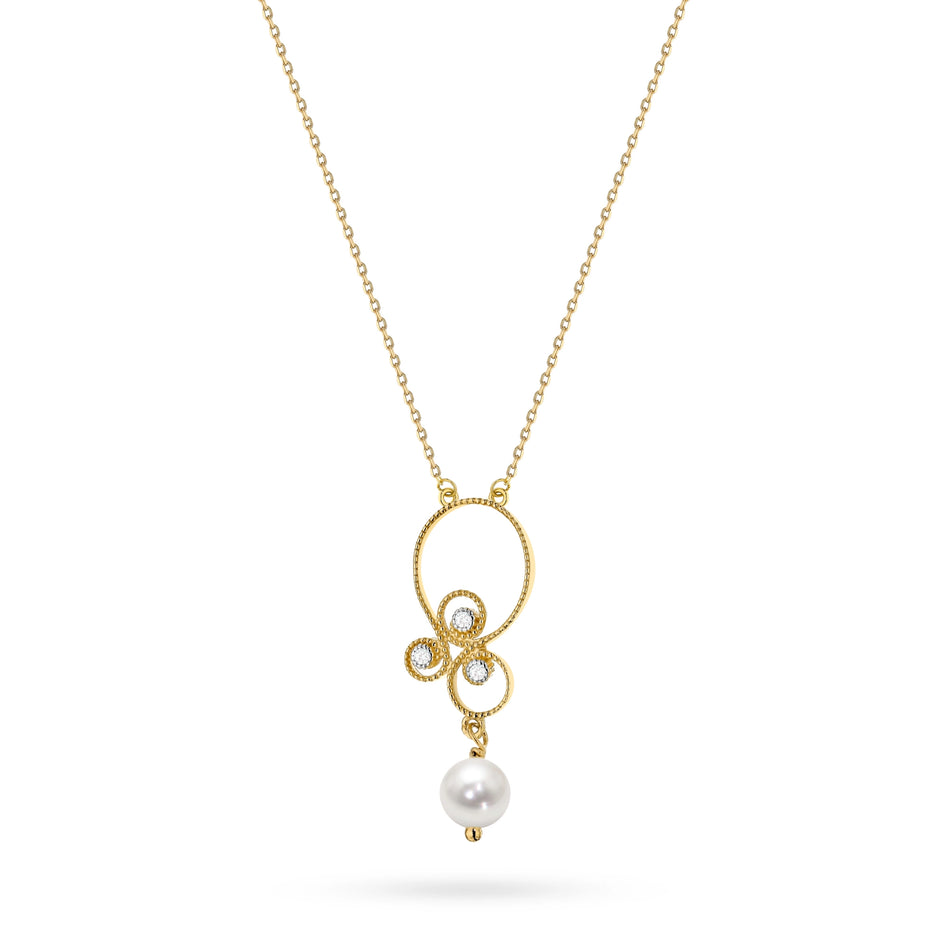Gold 14k(585) necklace with pearl in vintage style. Order gift for mother, girlfriend or fiancee.