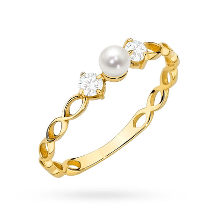 14k Gold (585) Openwork Ring | Pearl & Zirconias |  GREMARI Jewelry