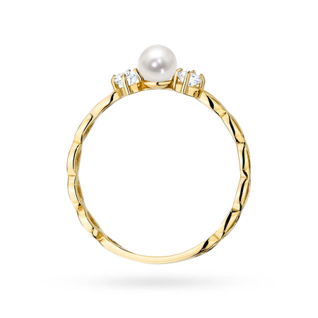 14k Gold (585) Openwork Ring | Pearl & Zirconias |  GREMARI Jewelry