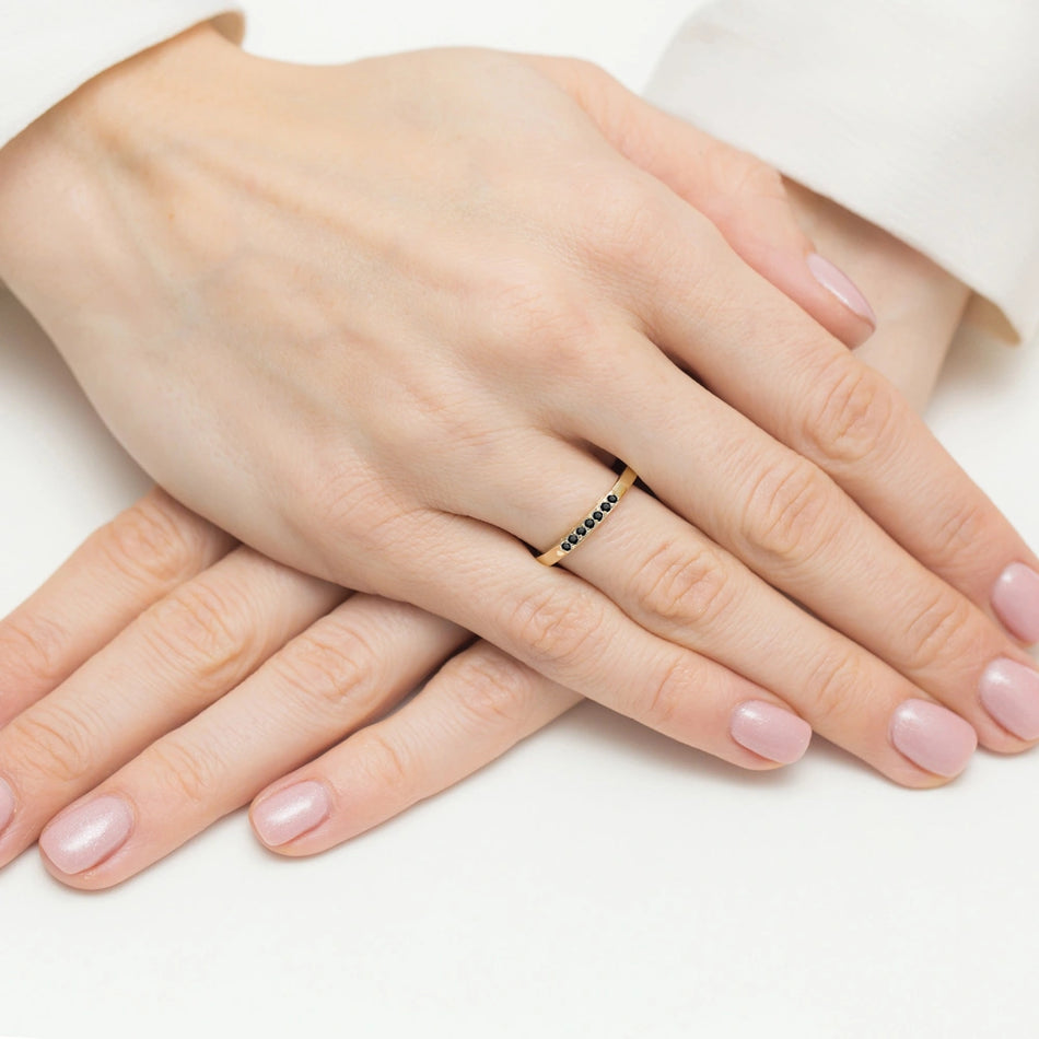 14k Gold Ring for Women | Gold Ring with and 0.102ct Black diamonds