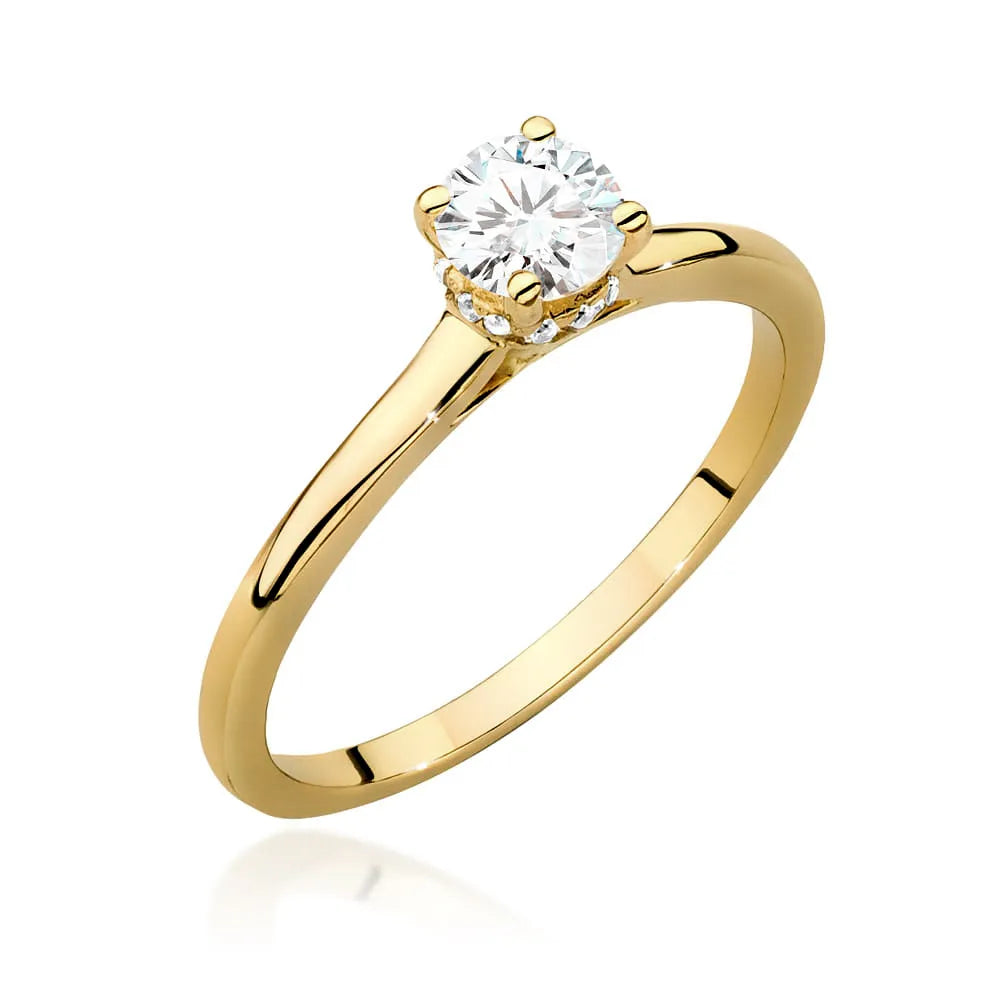 Bague en or 14 carats (585) avec diamants de 0,40 ct et 0,06 ct. Livrée dans un écrin élégant, parfait pour un cadeau.