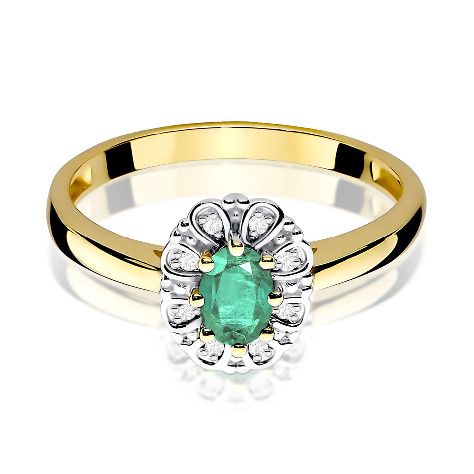 14k (585) Gold Ring | 0.40ct Emerald and 0.069ct Diamonds | GREMARI Jewelry
