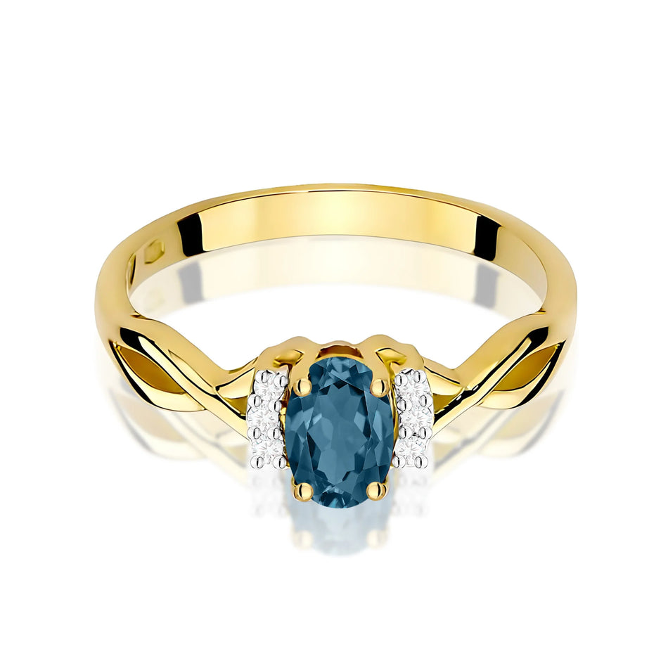 14k (585) Gold Ring | 0.50ct Topaz London Blue and 0.052ct Diamonds | GREMARI Jewelry
