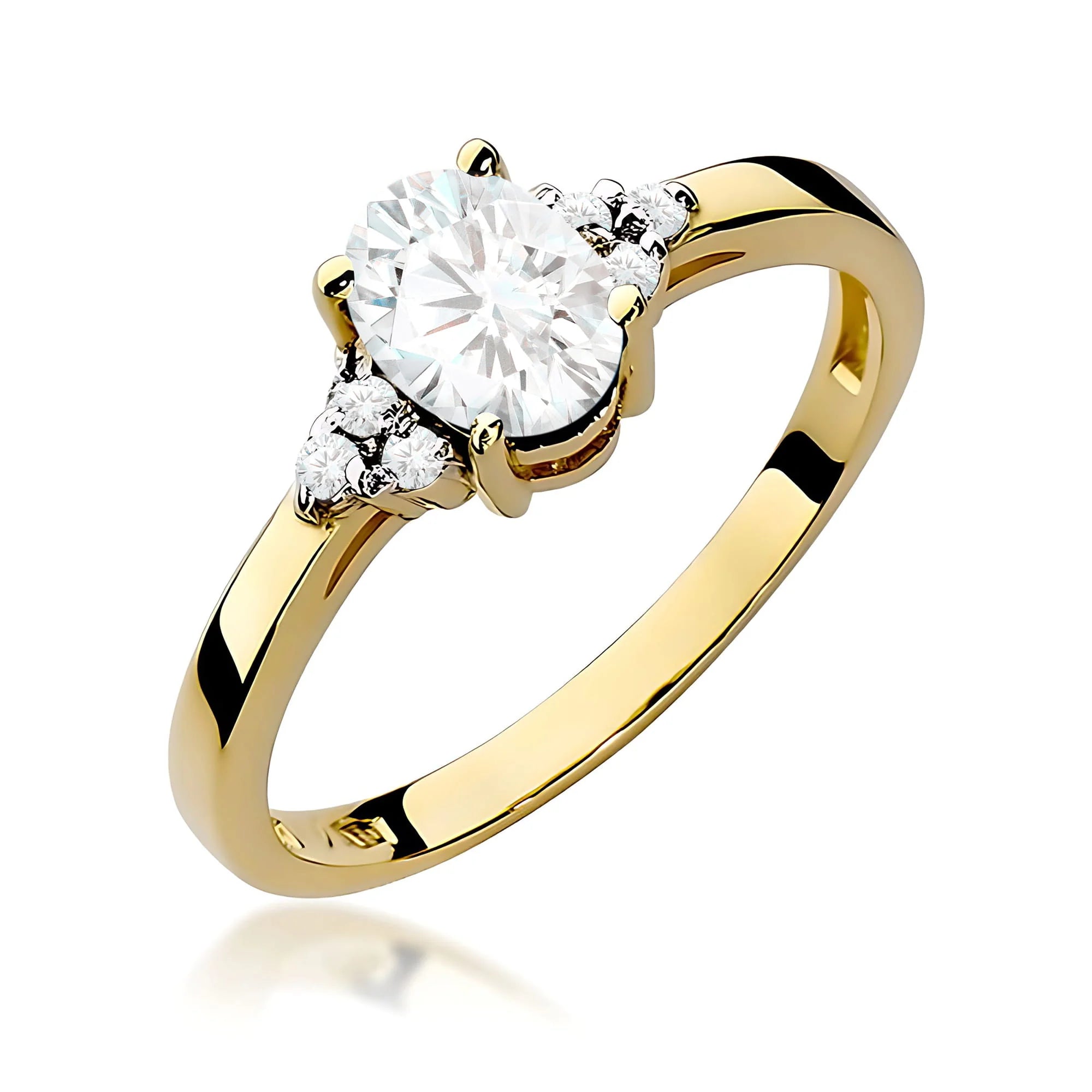 Gold 14k(585) ring with 0,70ct and 0,052ct lab diamonds. Is packaged in an elegant box, which is perfect for a gift.